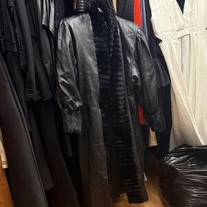 Black Leather Coat with Fur Trim